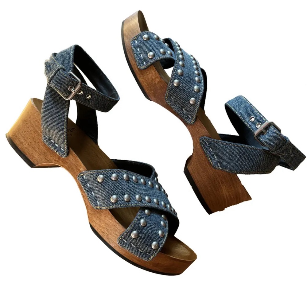 Saint Laurent denim clog heel sandal